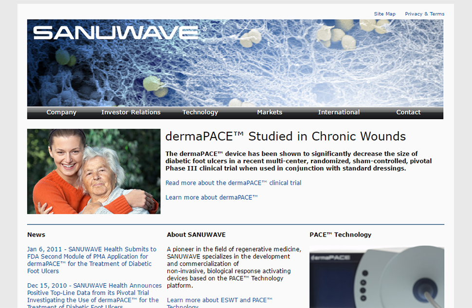 A website layout with a molecular image at top and 3 articles below