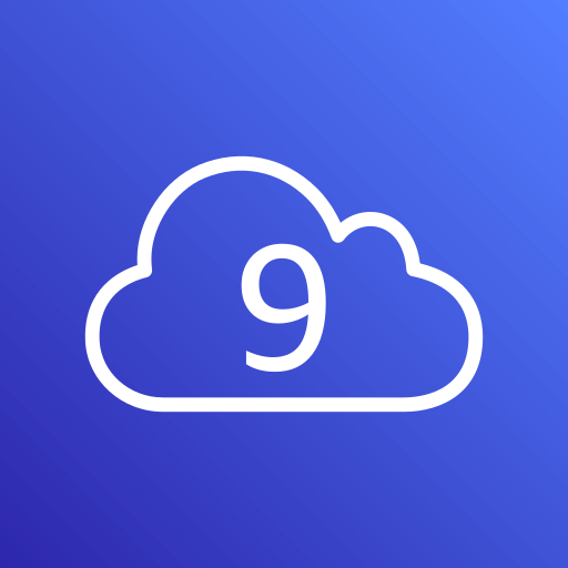 blue square with white line art that has a cloud and number nine