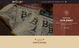 shades of brown used in a site layout with bags of beef jerky